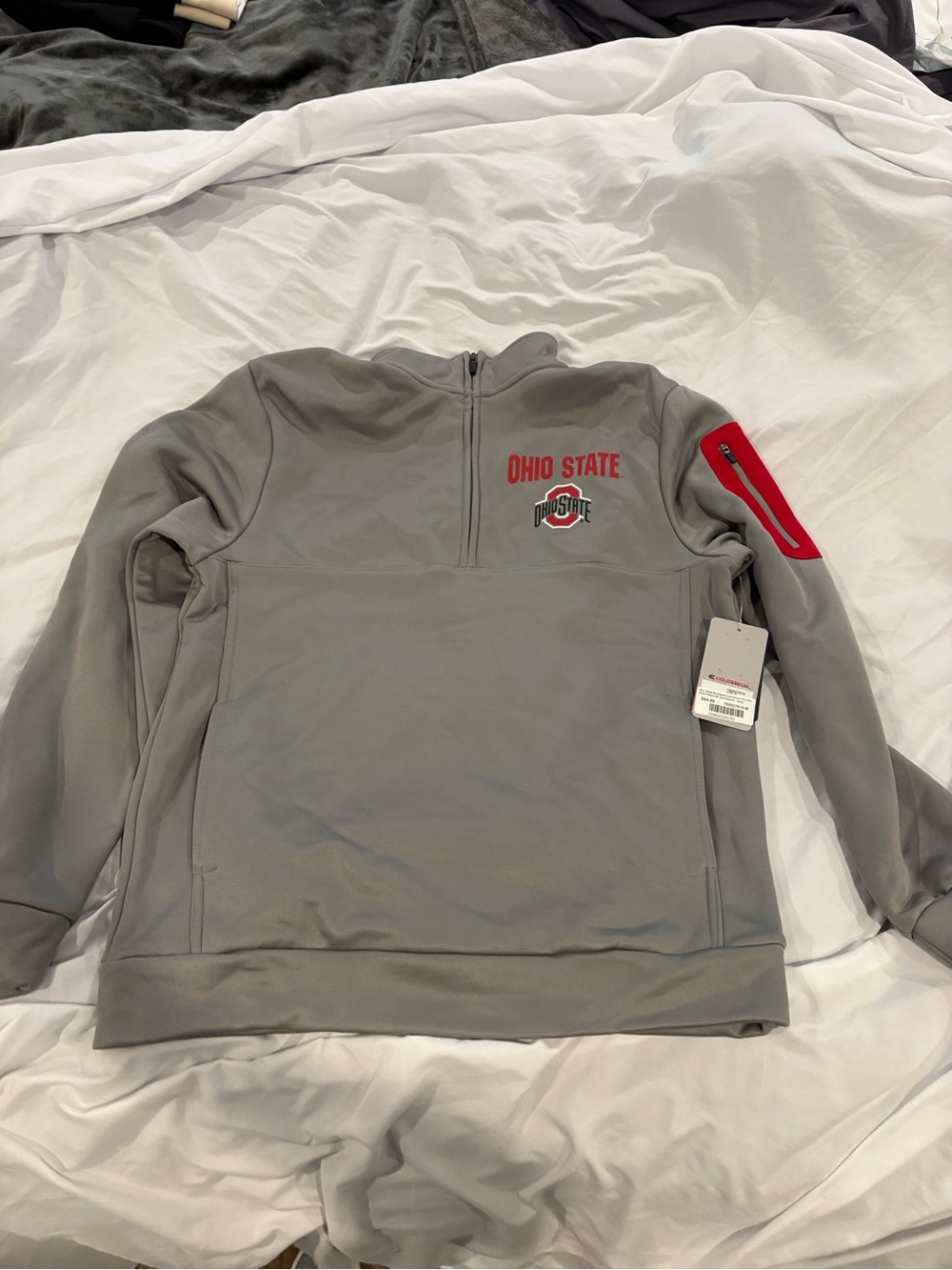 Men’s Colosseum Grey Pullover with Red Logo Accent